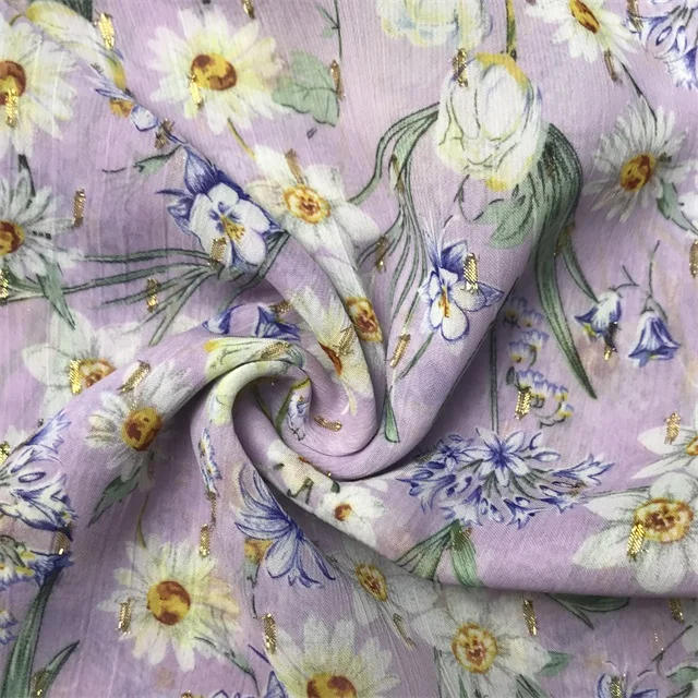 Factory Direct-selling chiffon crepe gold jacquard printed fabric metal wire printed fabric can make skirts and other clothing