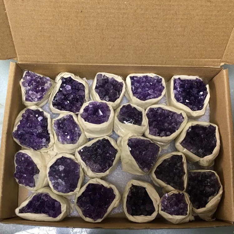 Wholesale high quality Natural healing crystals amatista geodes Quartz stones purple Amethyst Crystal Cluster Box set decoration