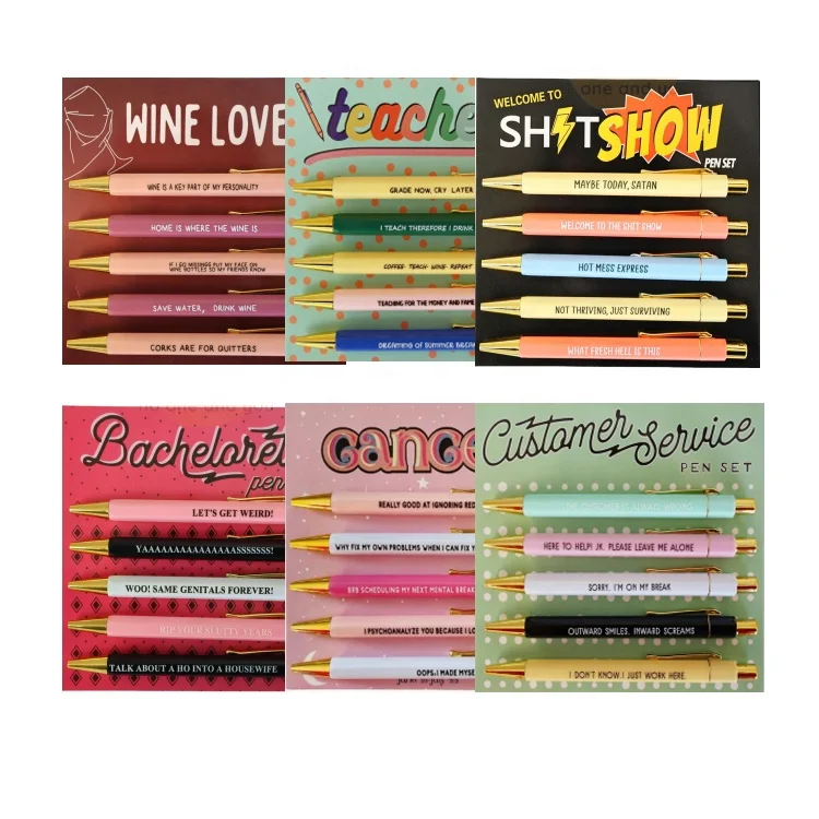 5Pcs Gift Pen Set Funny Motivational Badass Pen Set Creative Stationery Nurse Themed Vibrant Funny Quotes Daily Push Pen Set