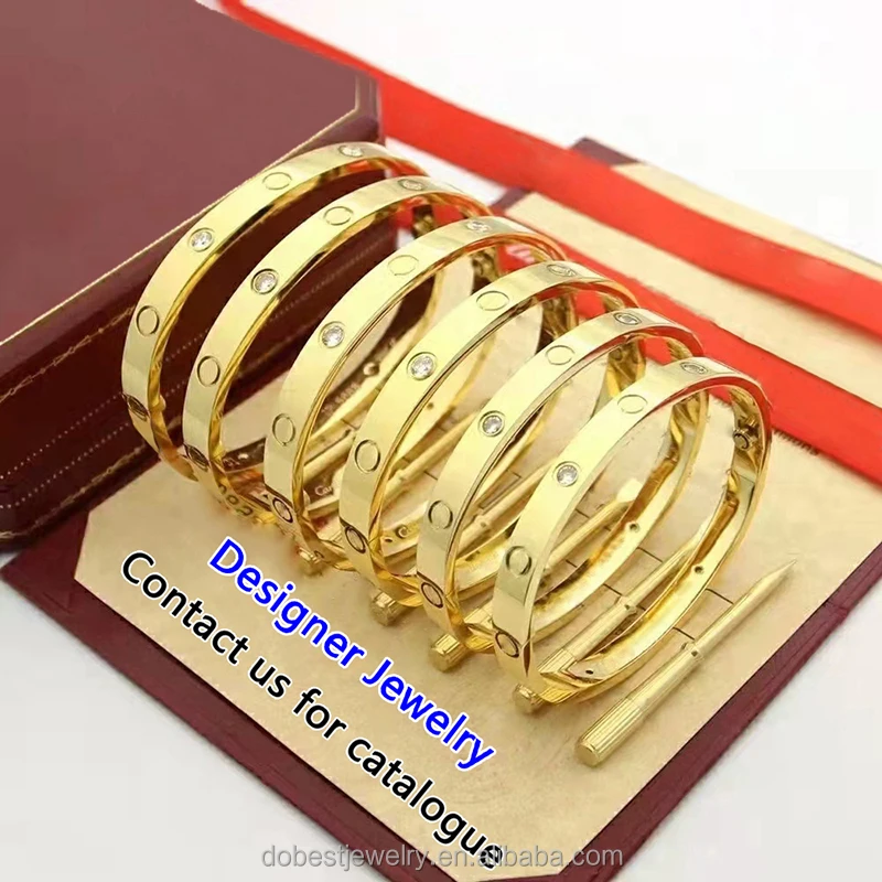 Оптовая Продажа 18K позолоченный титановый браслет из нержавеющей стали 316L CZ Carti любовь пара Винт