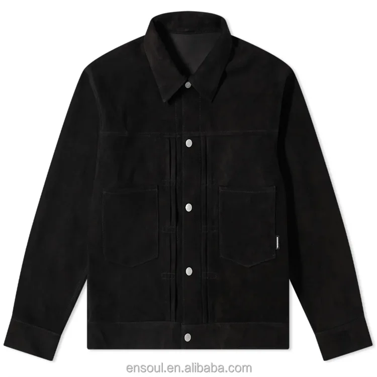 OEM Custom square collar 2 front pockets goat suede leather jacket for men