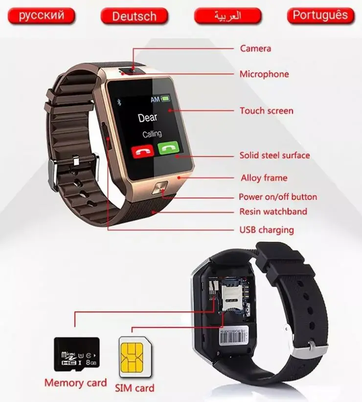 Умные часы Inteligente Reloj с камерой SIM-видео функцией Wi-Fi Dz09