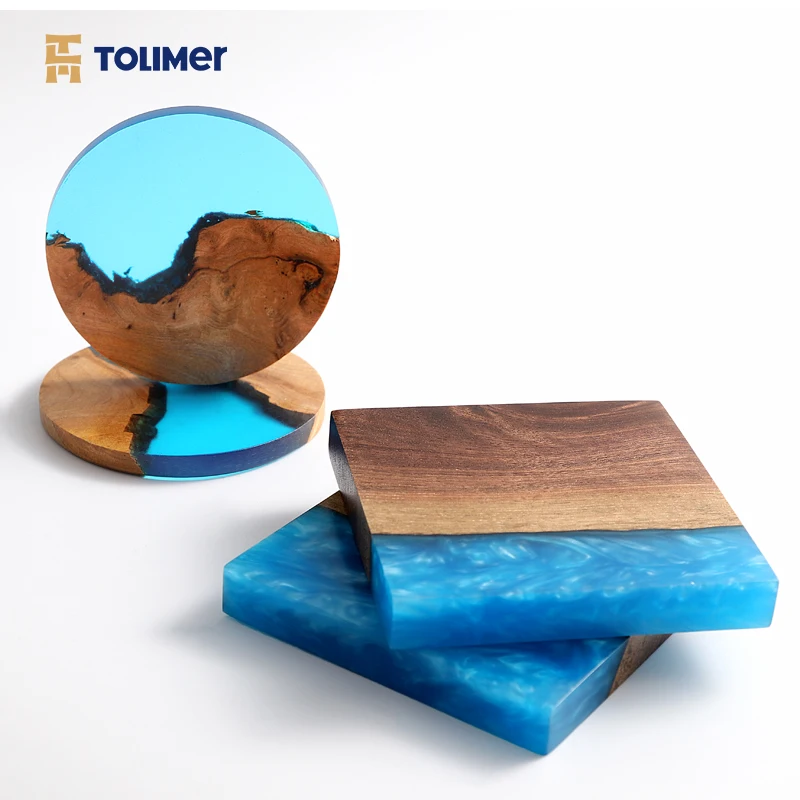 Premium Home Bar Decoration Square Epoxy Wood Resin Cup Coaster Easy To Clean Resin Cup Coaster