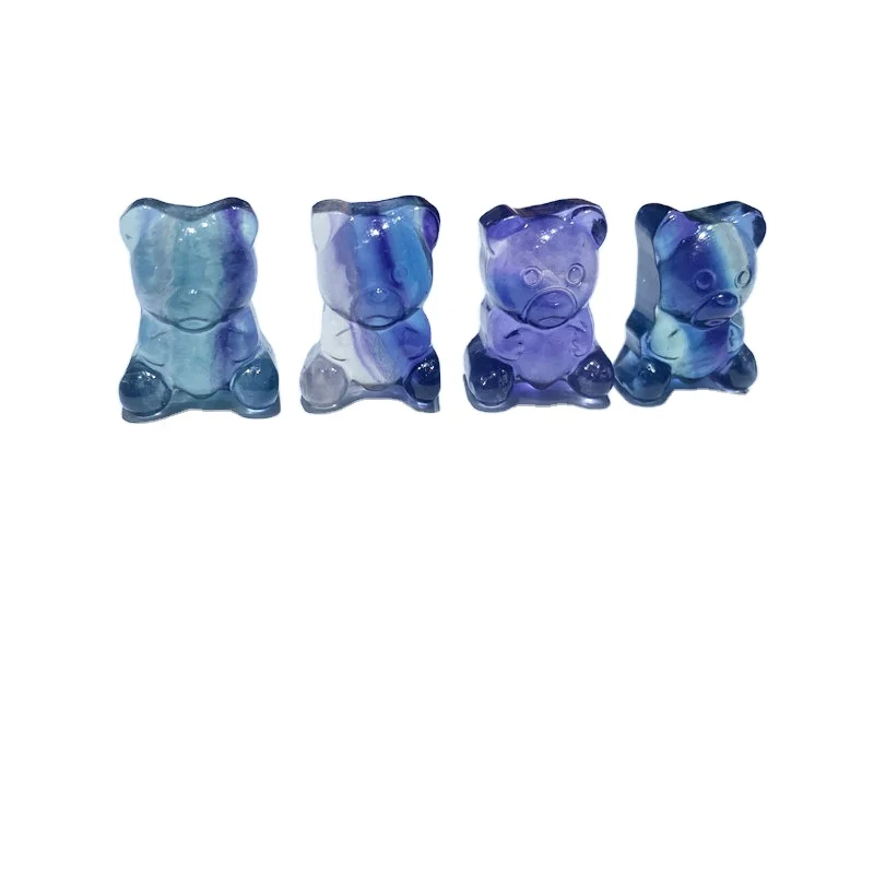 Оптовая продажа, натуральный кристалл, кварцевые ремесла, маленький размер, миниатюрный красочный флюоритовый медведь для украшения