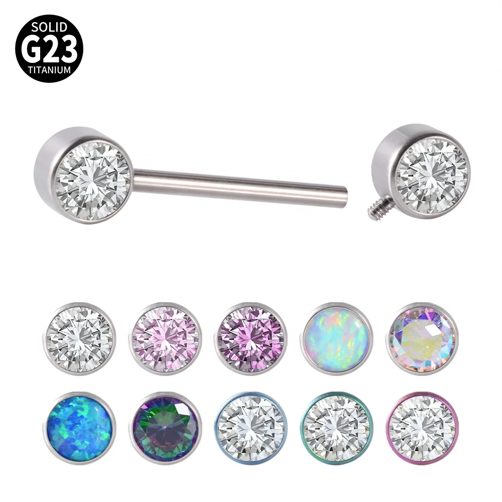 G23 Titanium Nipple Sexy Shield Bars Piercing Opal CZ Gem 14G Internally Thread Nipple Barbells Women Trendy Jewelry wholesale