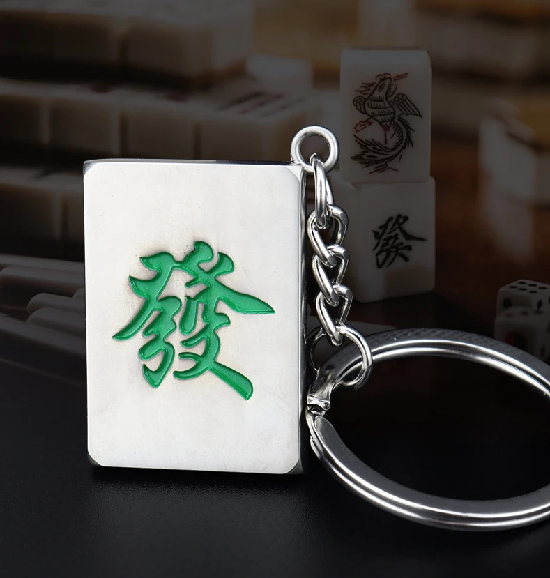 Fashion Mahjong Poker Keychain Chinese hair Mahjong Keychain Creative Mahjong luck hair Key chains charm keyring casino keychain