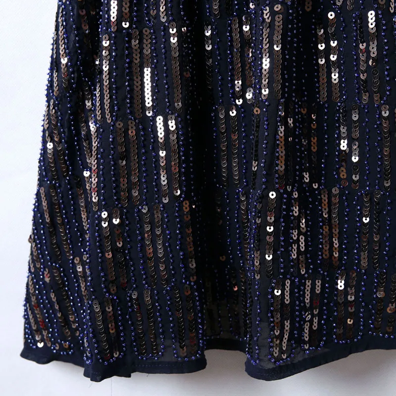 Высококачественное женское элегантное платье YIZHIQIU с блестками, Короткие вечерние платья с длинным рукавом и вырезом