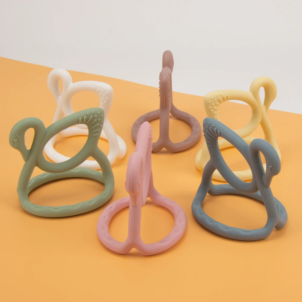 New Swan Shape BPA Free Easy to Hold 100% Food-Grade Never Drop Silicone Teether Toy for Baby