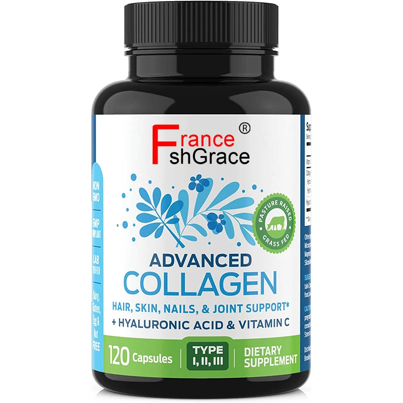 120 Capsules Tighten Skin Boost Hair Skin Nails Joint Health Collagen Peptides Supplement Pills with Hyaluronic Acid