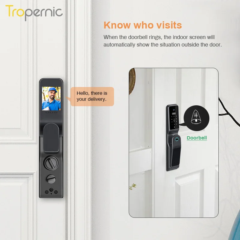 Security Automatic Wireless Password Card Tuya App Smart Fingerprint Door Lock With Cats Eye Camera