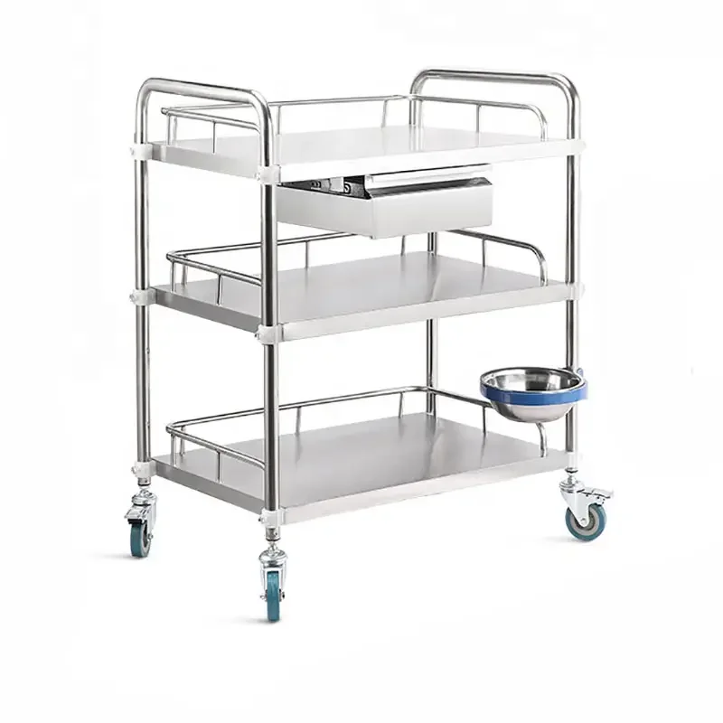 Stainless Steel Hospital Instrument Monitor Trolley Medical Dressing Trolley With Drawer