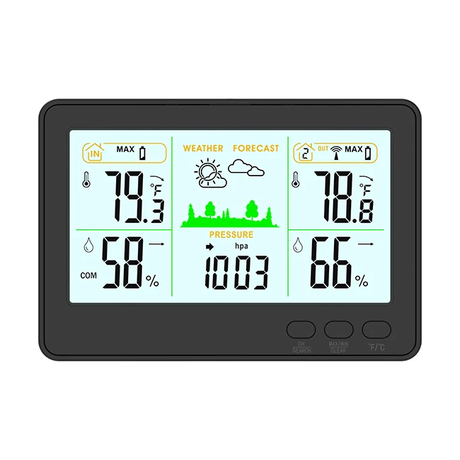 Newest electronic large digital color display indoor outdoor weather station with sensor
