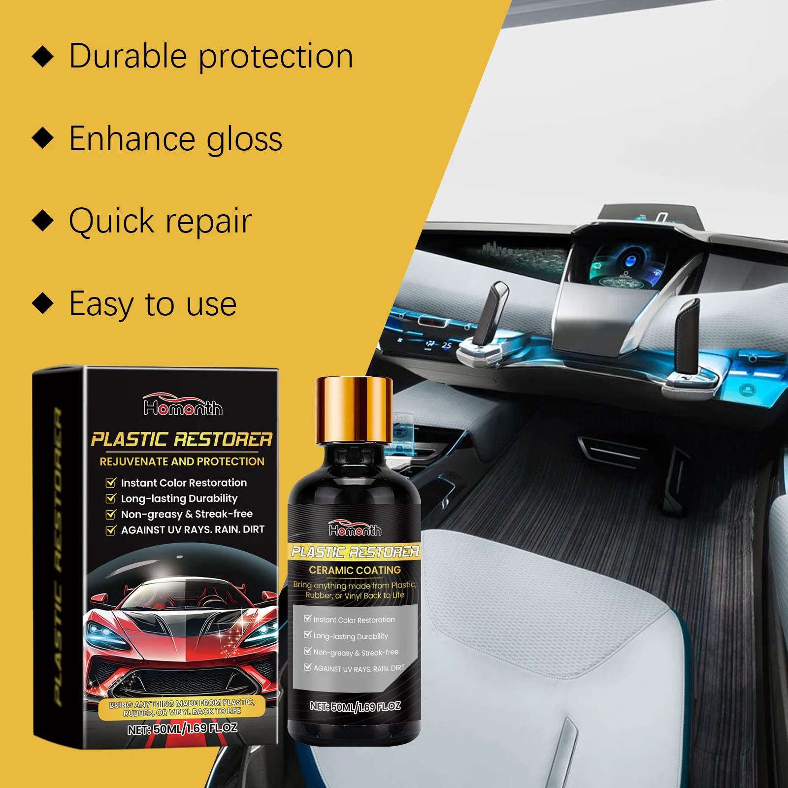 Homonth wholesale anti scratch enhanced gloss refreshing and non greasy durable car paint plastic maintenance and repair agent