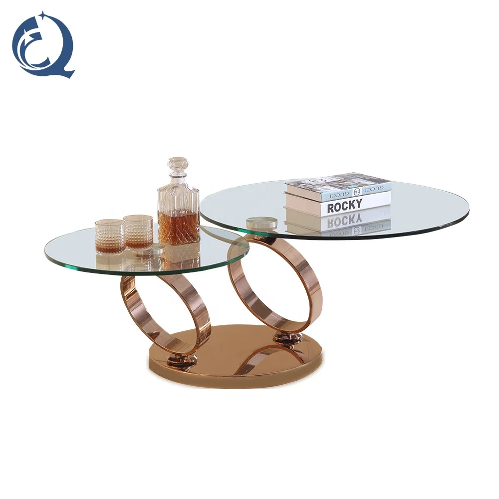 
manufacturer wholesale modern metal extendable rotating folding tempered glass coffee table 