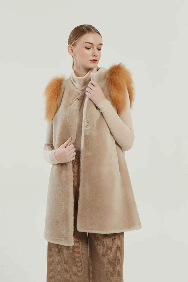 Лидер продаж, дешевый Женский Длинный жилет из лисьего и овечьего меха