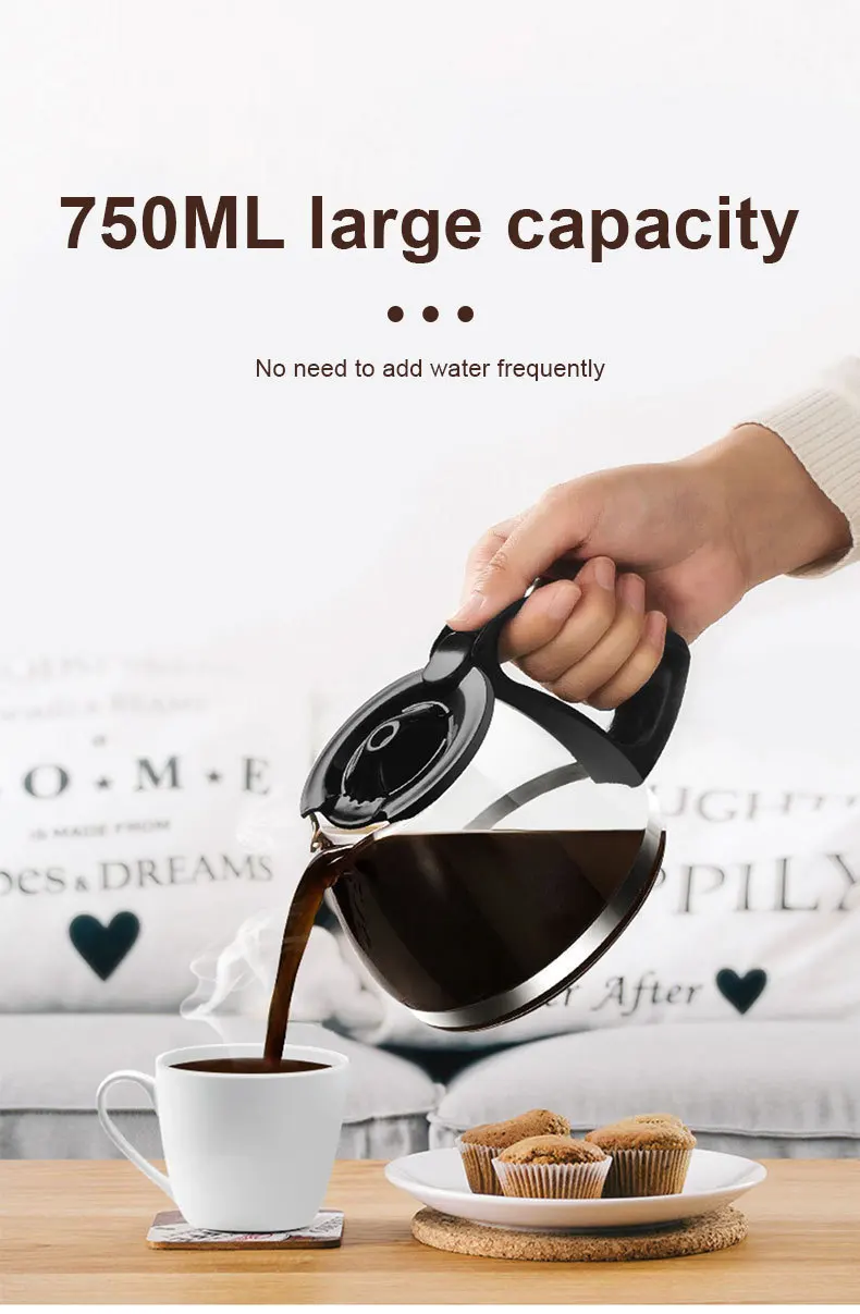 High quality 2024 hot selling 110V 220V Black 6 cups 750ml big capacity Portable Electric household Coffee Maker Machine