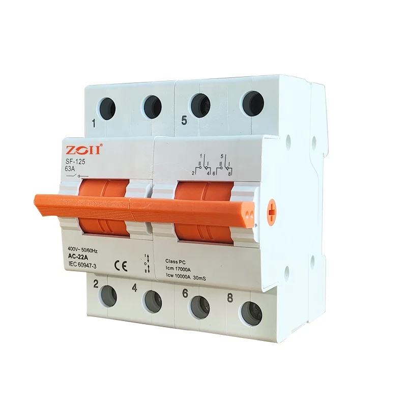 ZOII Electric Solar manual transfer switch electric 2p 4p 40A 63A 125A static ac dc manual mini change over switch for generator