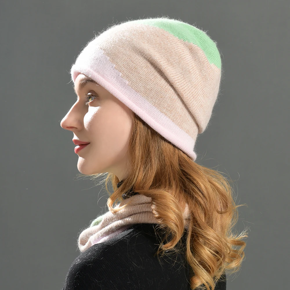 High Quality Wholesale Beanie Scarf Two Pieces Set Luxury Plain Women Warm Cashmere Wool Knitted Winter Hat Scarf Beanies Set