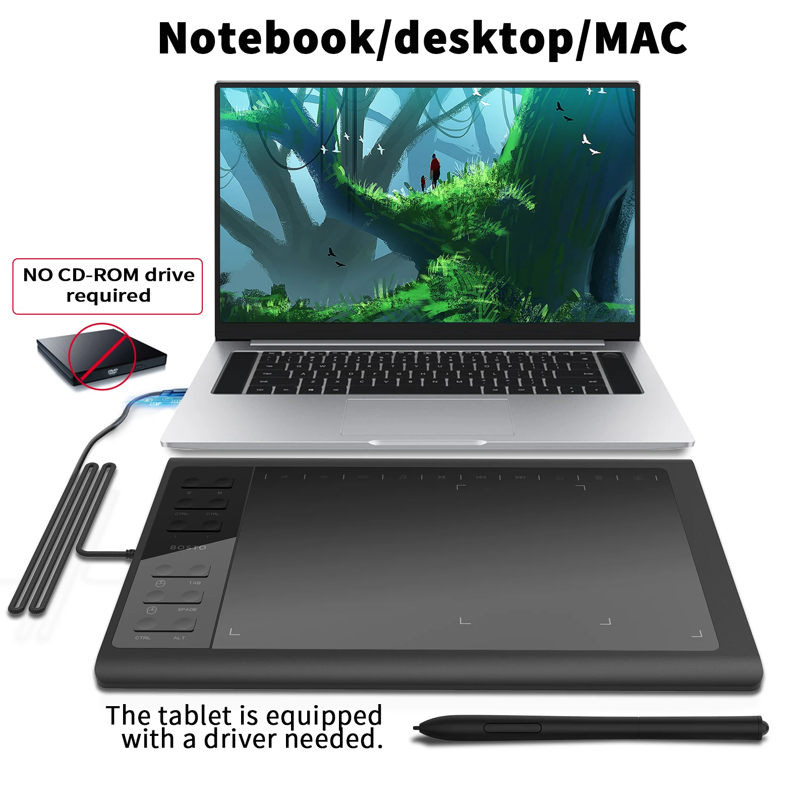 Custom 10 Inch Animation 8192 Level Kids Express Keys Wireless Battery Free Stylus Pen Pad Graphics Drawing Tablet