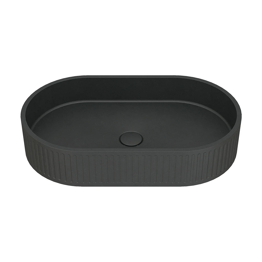 China wholesale pill shaped concrete bathroom wash basin Vessel hand wash basin black bathroom sink