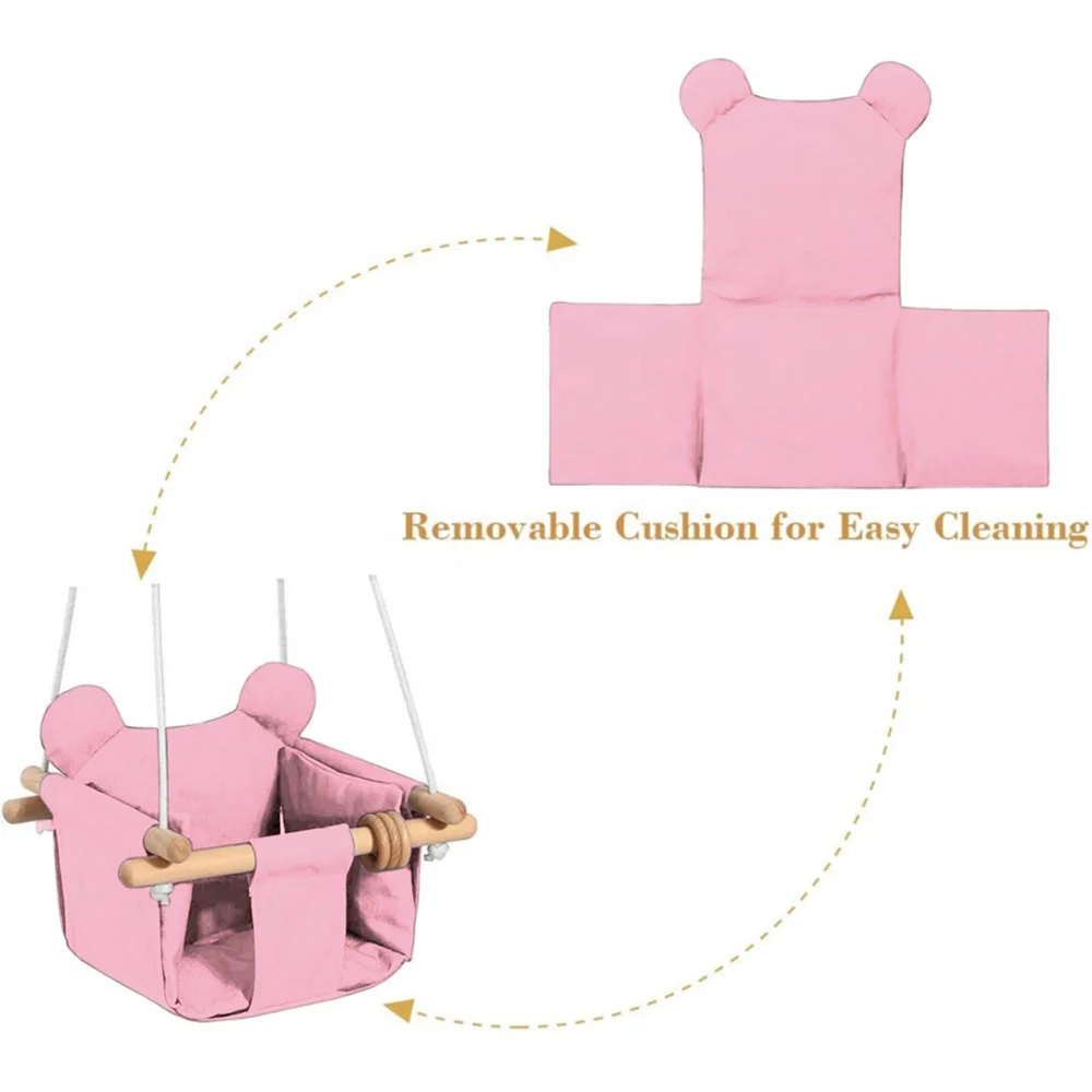 Indoor Outdoor Baby Play Equipment Canvas and Wooden Hanging Toddler Swing Set