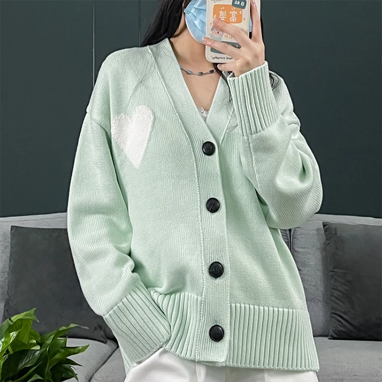 Custom Knitted Boutique Design Plaid Plus Size Long School Korea Cotton Cardigan Women