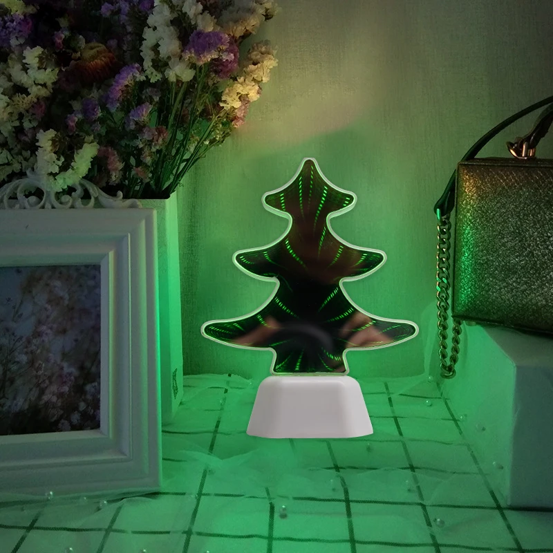 Custom Colorful Merry Christmas Neon Sign Tree Shape Infinity Mirror Neon Sigh Night Light With Switch Control
