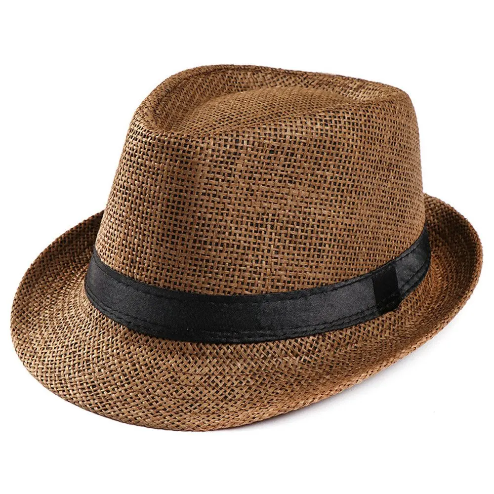 
Unisex Straw Sunhat Beach Hat Cuban Trilby for Women Men 