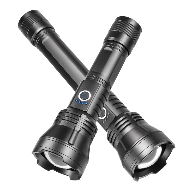 800m Long Range rechargeable flashlights high lumens with 30W LED Type C Charging Zoomable Outdoor Emergency Torch Safety hammer