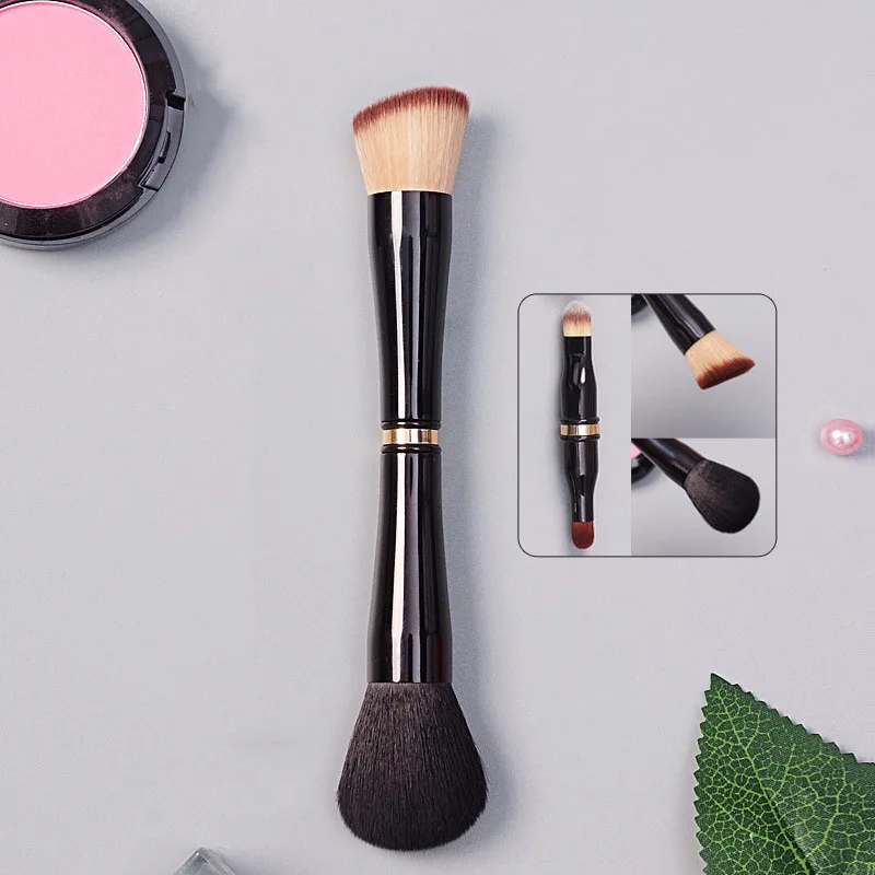 Mini Portable Detachable 4 in 1 Covered Makeup Brush Foundation Loose Powder Blush Brush Lip Brush Double Head Flat Head Eye