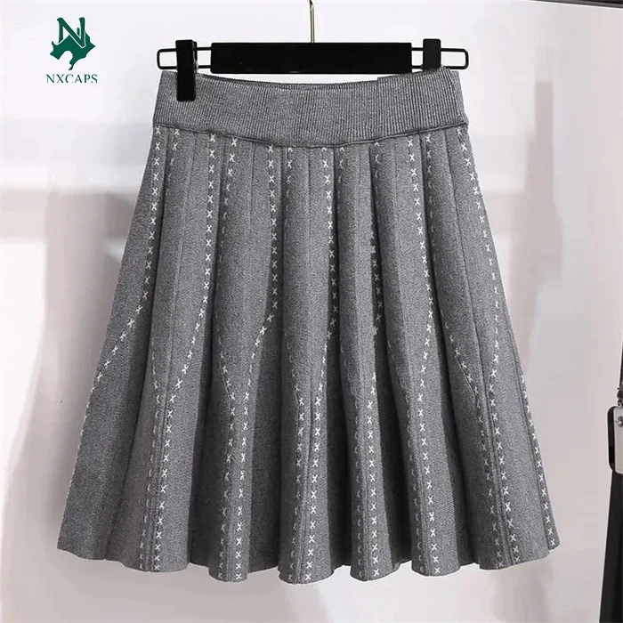 Wholesale Japanese Style Pleated Knitted Mini Skirts Kawaii Women Autumn Winter Elastic Waist Vintage Sexy Skirt