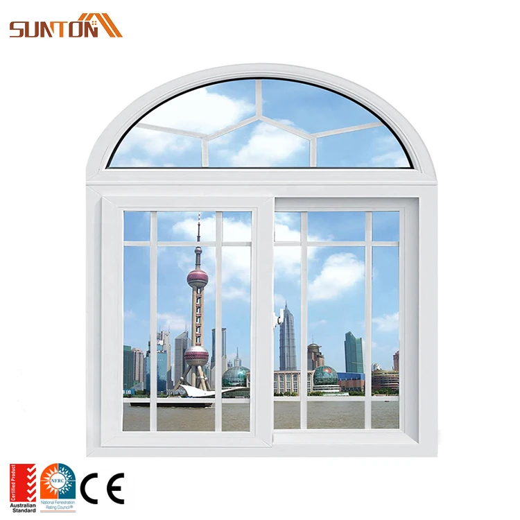 Custom made aluminum circular arch top window french decorative aluminium grill frame tempered glass half-round arched windows