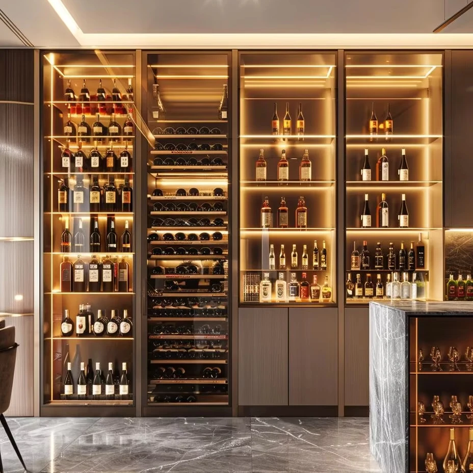 Custom High-End Design Metal Wine Cabinet Modern Whisky Thermostat Stainless Steel for Villa Living
