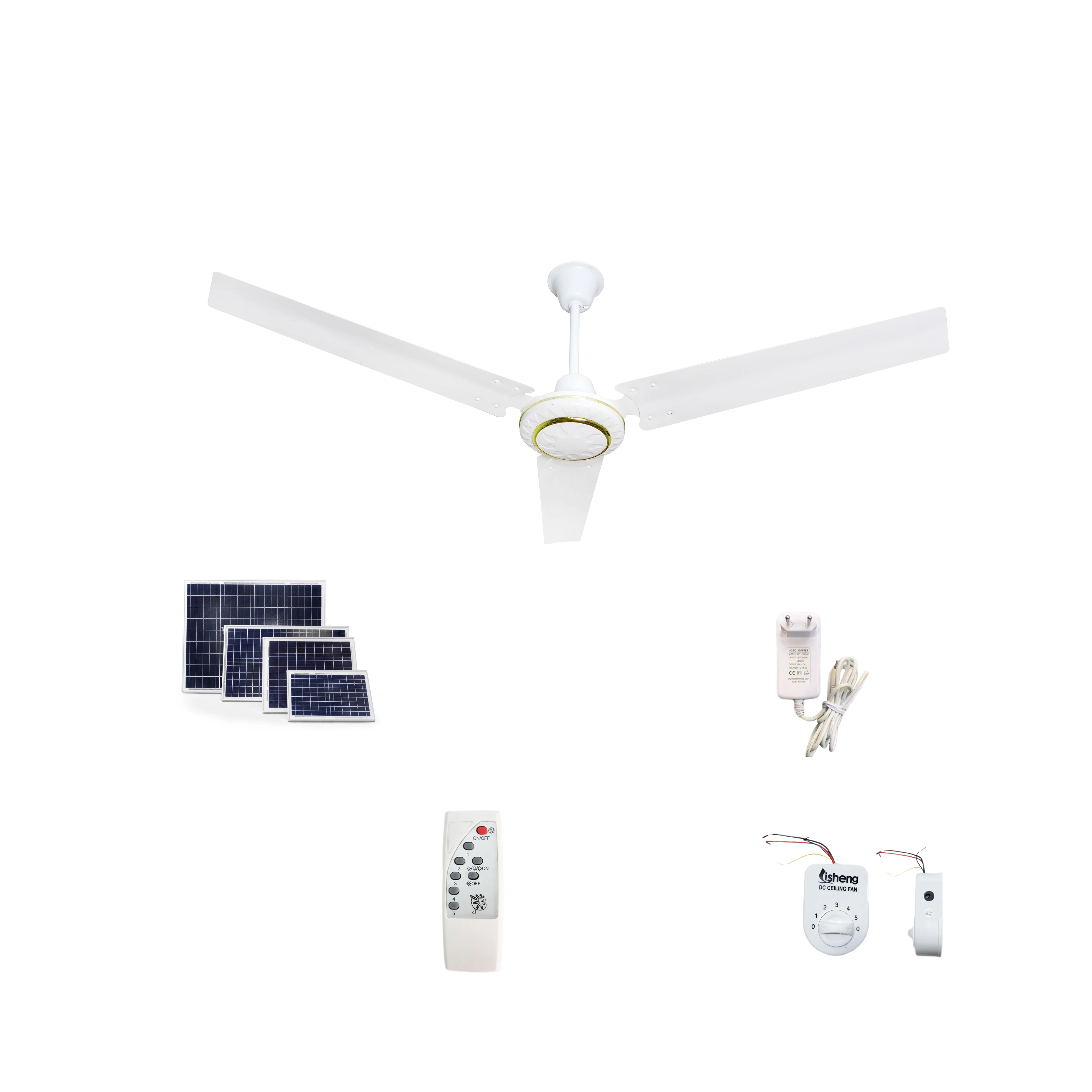 12V dc fan with remote control with adapter for solar powered 3 blade bldc 56 inch ceiling fan