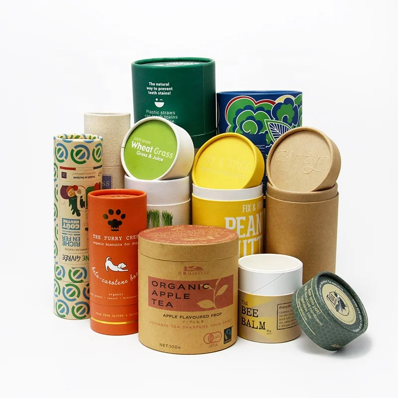 custom eco friendly recycled paper core round cylinder food grade tea coffee push up cardboard kraft paper tubes packaging