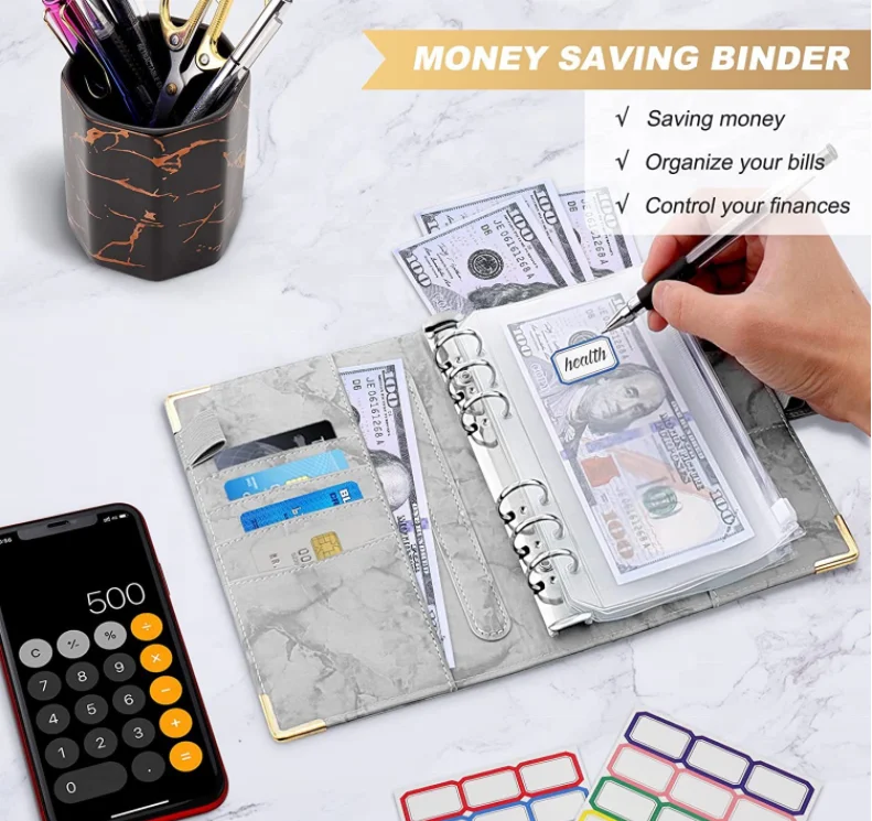 A6 Size Daily Journal Logo Custom Planner Cover Marble Style Budget Binder