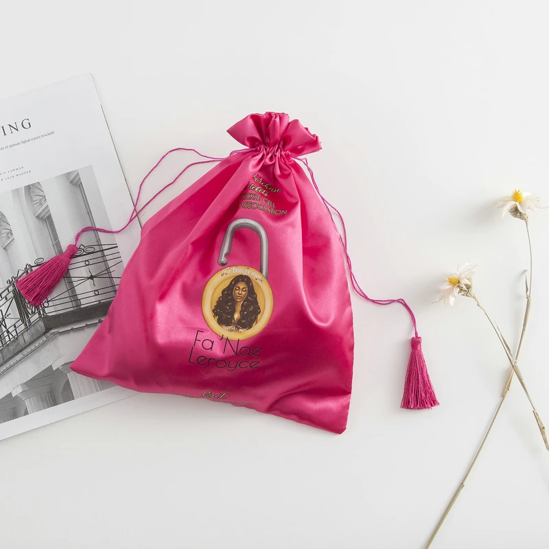 Customized Satin Pouch Bag with Logo for Hair Clothes Shoes Jewelry Cosmetics Gift Silk Satin Bag Packaging Wig Storage Bag