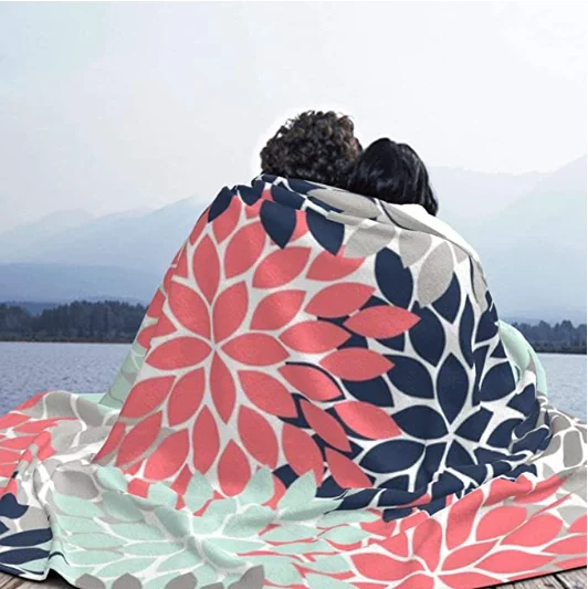 Ultra-Soft Micro Home Decor Warm Flannel Fleece Throw Blanket for Couch Bed Camp Flower Burst Petals Floral Pattern