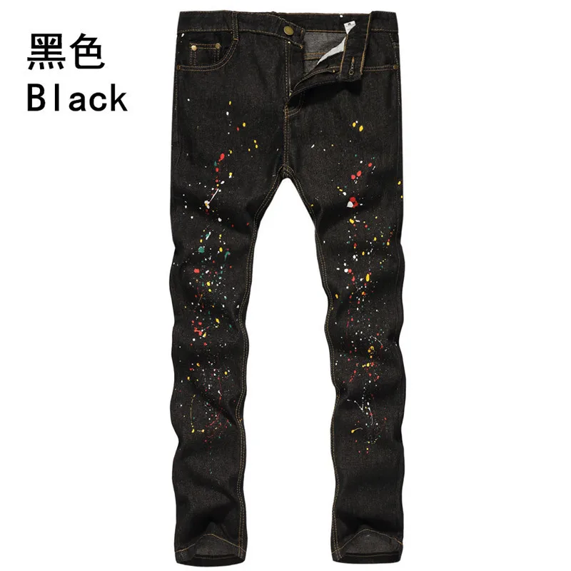 
Motercycle Style Ink Print Solid Slim Fit Causal Pantalones Mens Denim Jeans Jacket 