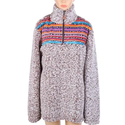 High Quality Rainbow Leopard Winter Fleece Fluffy Lined Zipper Turtleneck Casual Sherpa Pullovers for Women