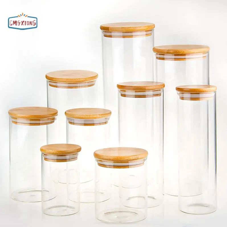 Круглая герметичная банка для кофе и чая кухонный органайзер бутылки герметичные стеклянные банки хранения продуктов с бамбуковой крышкой
