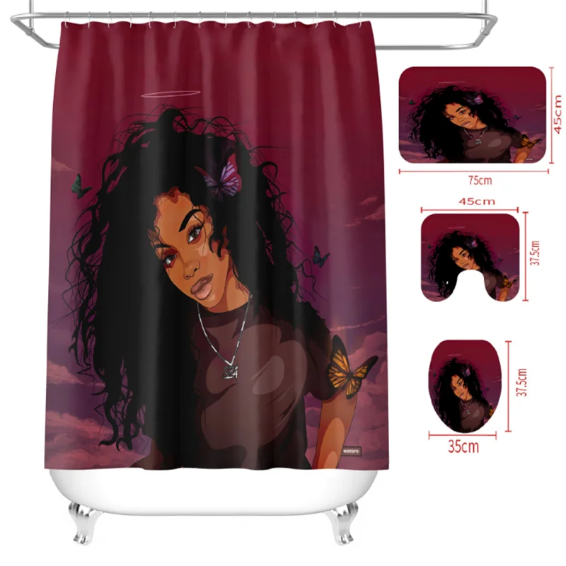 
i@home dropshipping fabric digital printing 100% polyester african girl printed shower curtain 