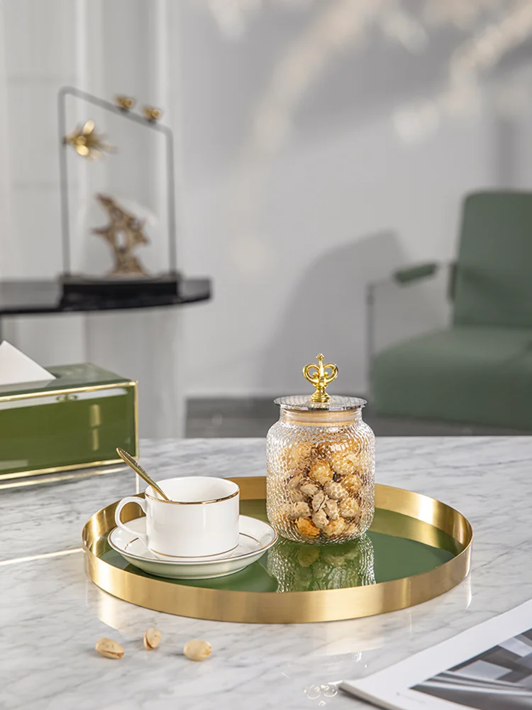 Nordic light luxury art brass tray creative hotel service tray decoration ornaments jewelry storage tray fruit tray