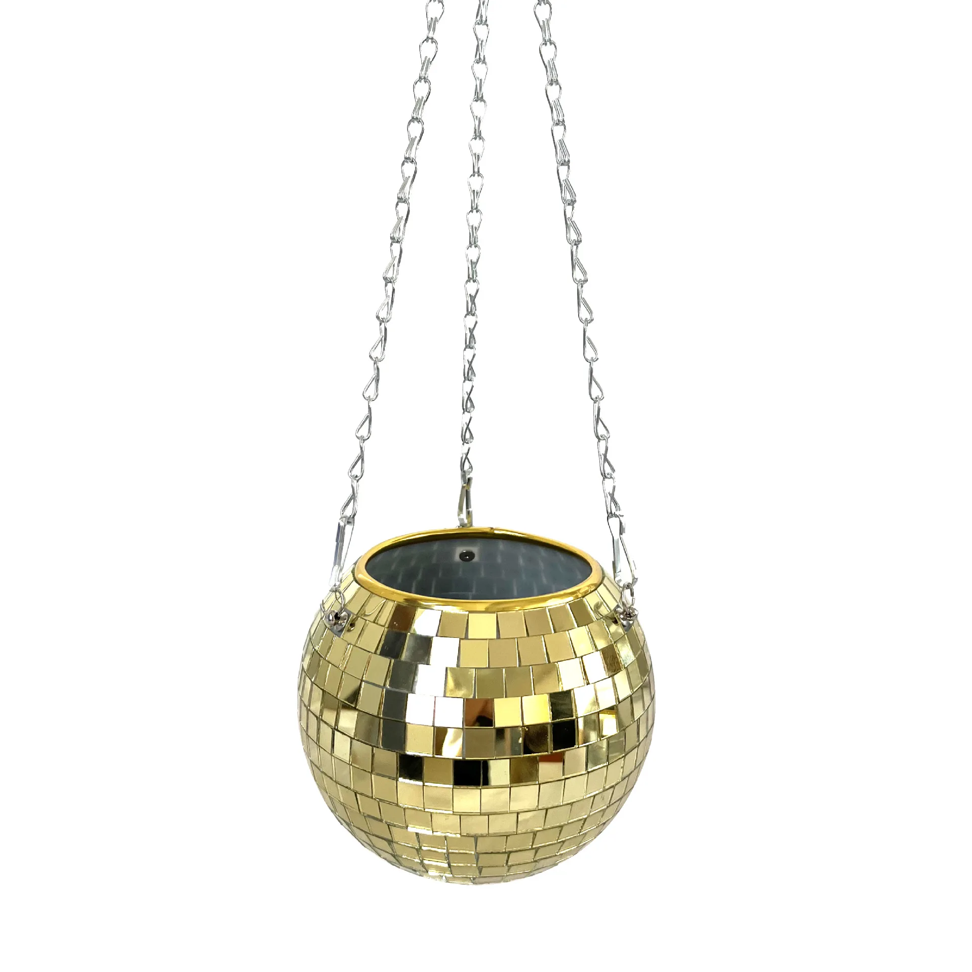 Hot Sale Disco Mirror Ball Plant Round Hanging Planter Flower Pot with Metal Macrame Rope Hanging Drainage Hole for Home Decor