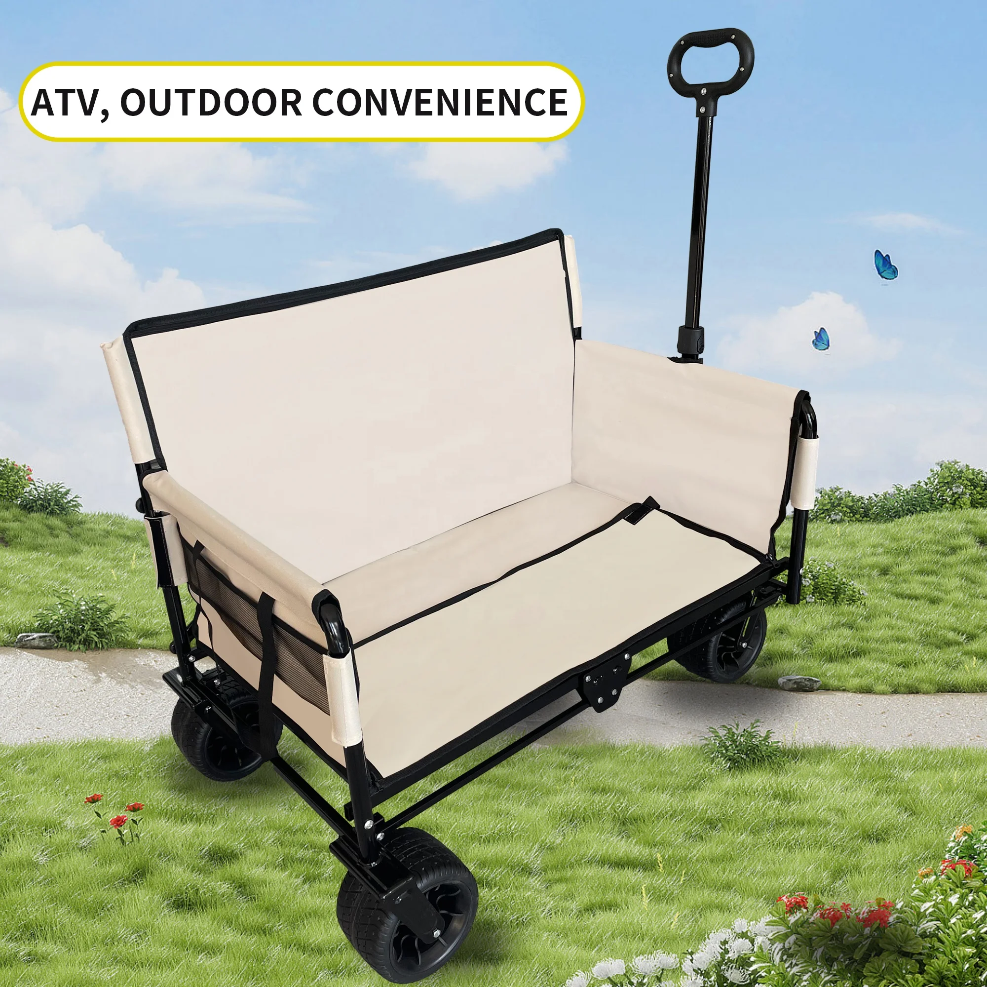 Outdoor wagon sofa folding camping sofa chair 4 wheel beach foldable wagon turn into sofa