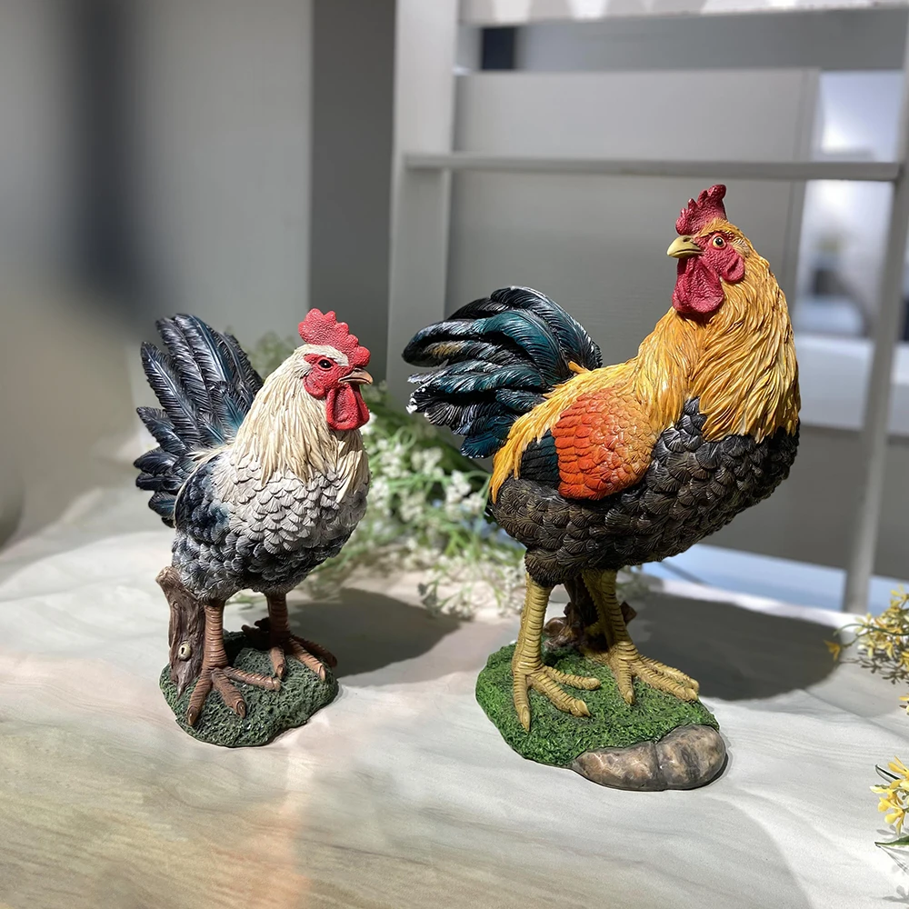 custom craft resin outdoor animal chicken shape poly resin mold cock and hen garden rooster figurine