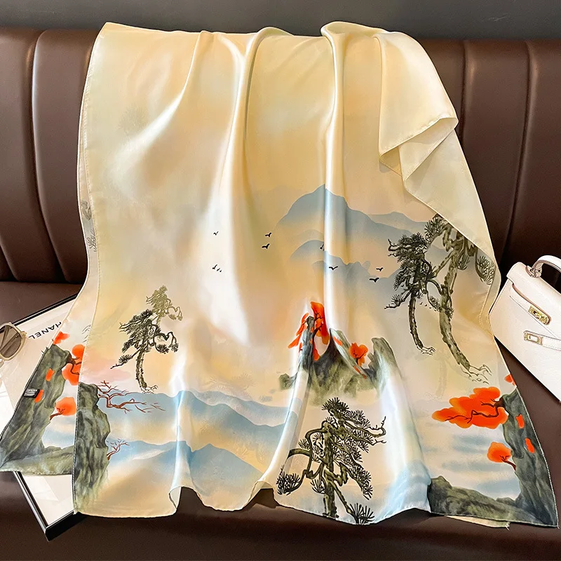 Wholesale hot sell new ladies designer silk scarves elegant flower printed silk hijabs Muslim women custom neck silk scarf shawl