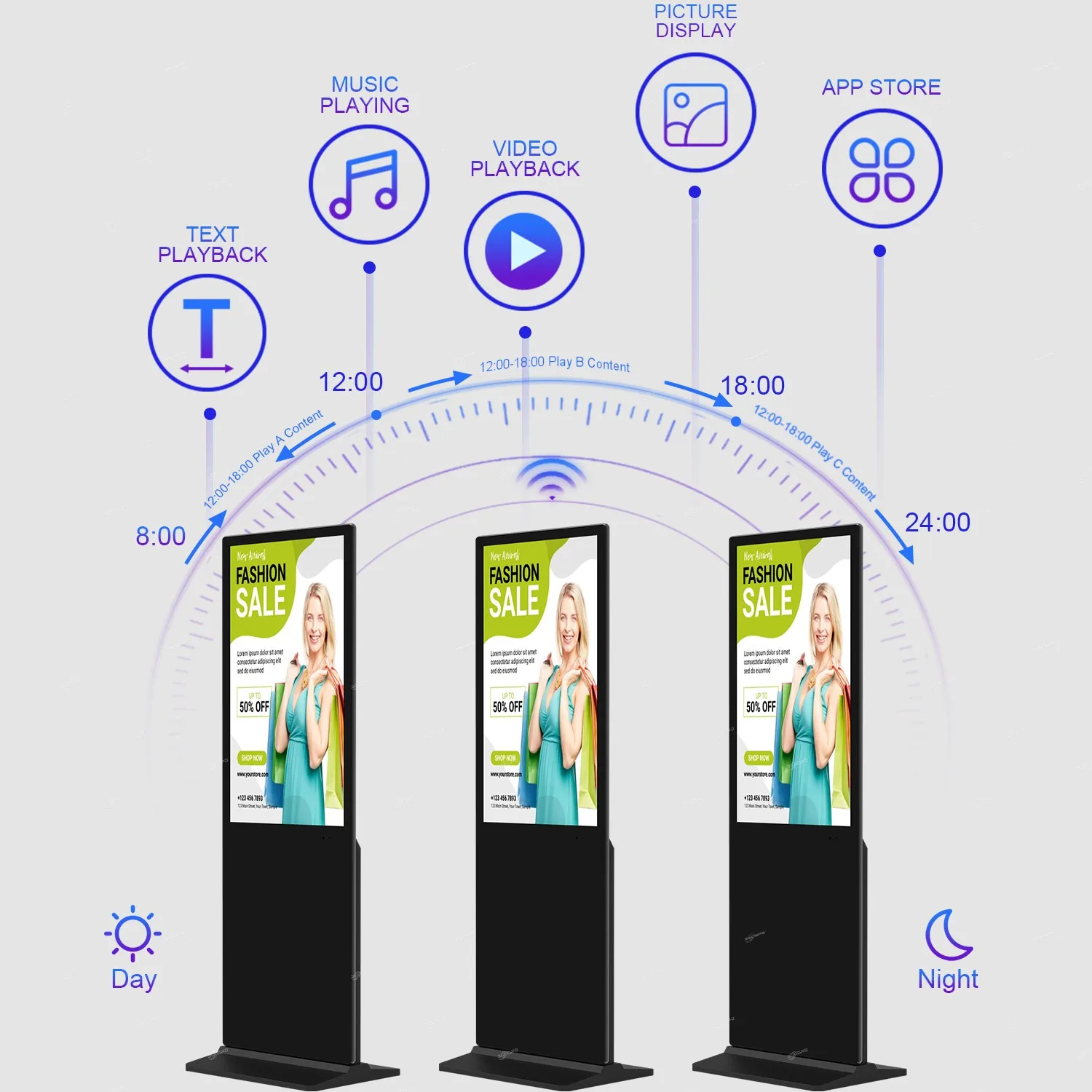 360SPB IFS55C 700 nits 55-inch touchscreen floor-standing LCD digital kiosks interactive displays with Wi-Fi HDMI/USB