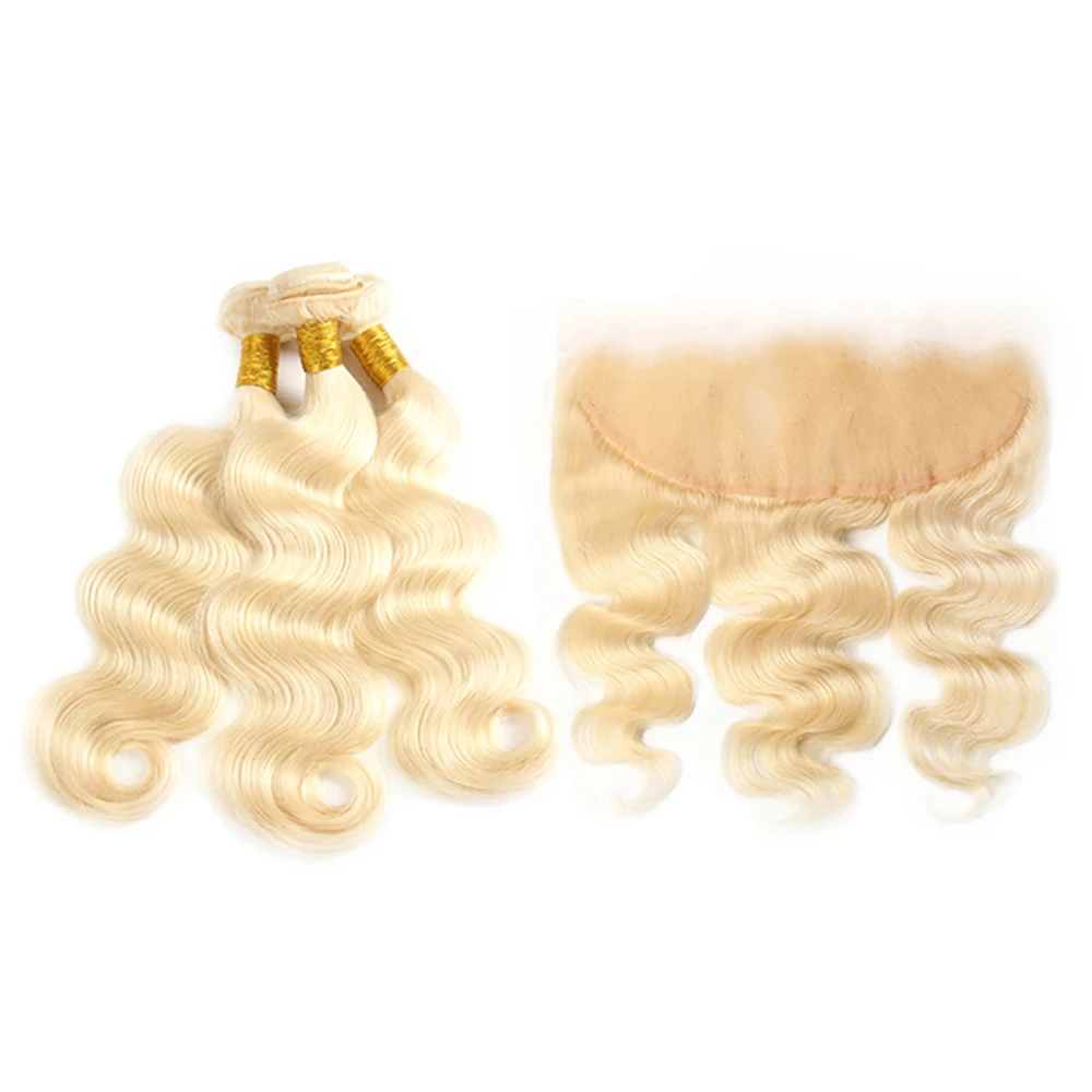 Cheap Fast Shipping Deep Wave 613 Honey Blonde Color 6x6 HD Lace Virgin Cuticle Aligned Human Hair Bundles with Frontal Closure