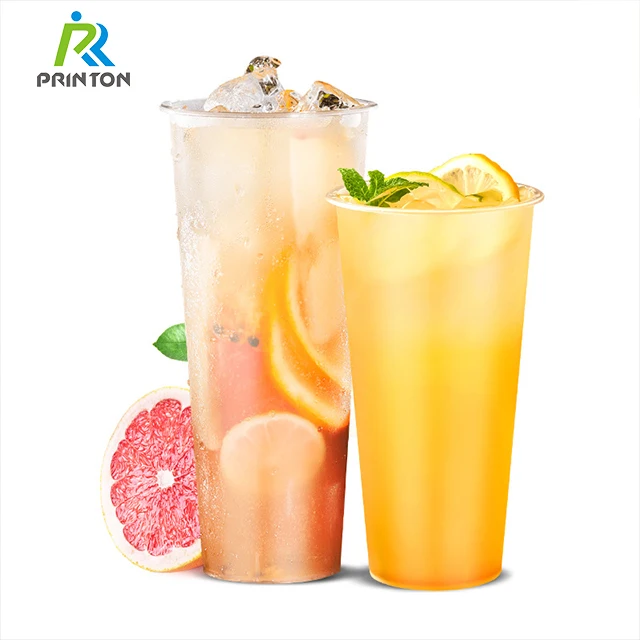 500ml 700ml Disposable frosted plastic cups with logo bubble tea cup with lids  take out pp milk ice cups